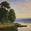 Painting of a peaceful serene lakeside