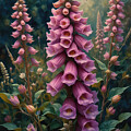 Pink Foxgloves Wall Art Floral Oil Painting