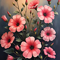 Pink Petunias Wall Art Vintage Floral Oil Painting